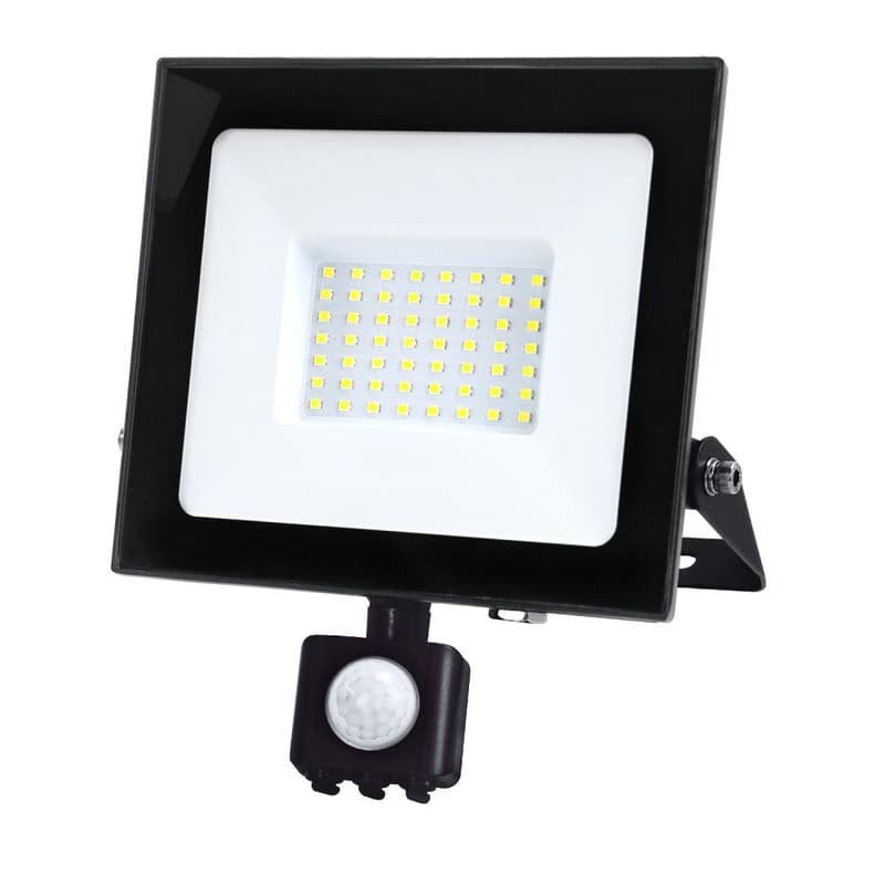 Vonkajší záhradný LED reflektor 50W 4270lm 4000K neutrálna 120° so senzorom pohybu IP44 IK05 čierny MHC Kobi 1