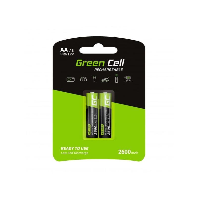 Green Cell Rechargeable Batteries 2x AA HR6 2600mAh 1