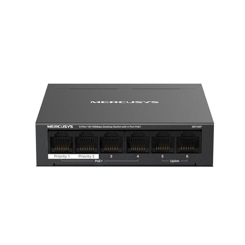 MERCUSYS switch MS106P (6x100Mb/s, 4xPoE+, 67W, fanless)