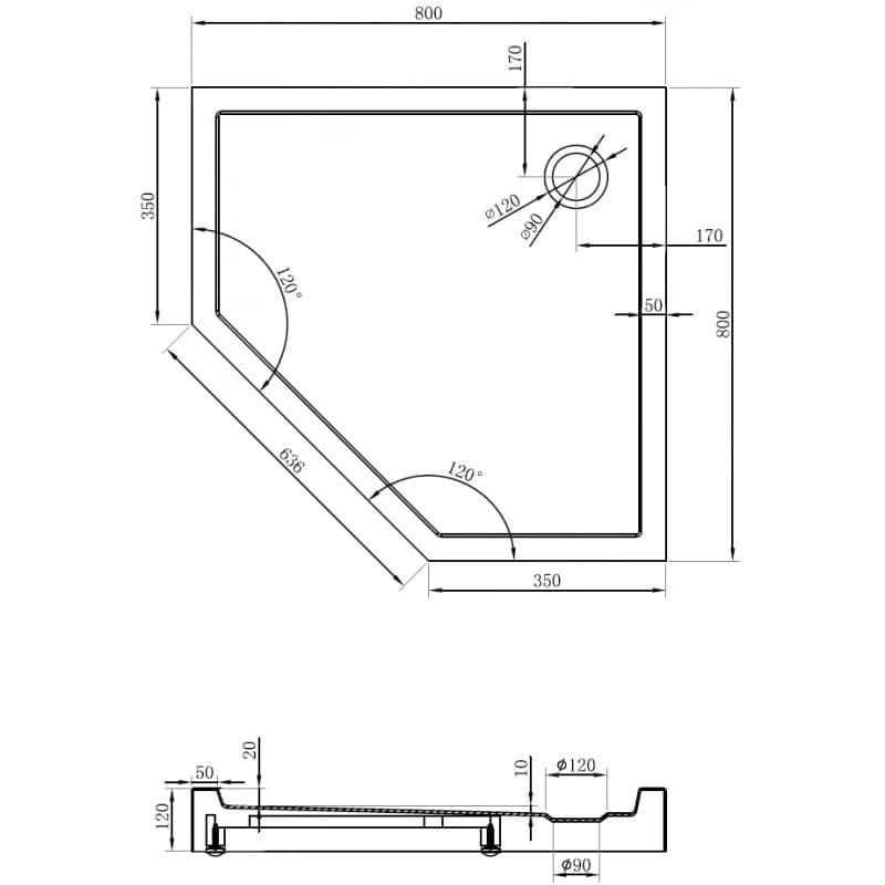 MEXEN - Flow+ päťboká sprchová vanička 80 x 80, biela lesk 46P108080H 6