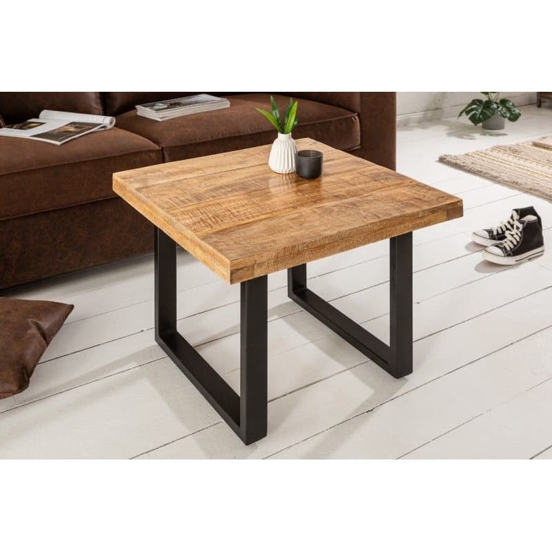 Estila Industriálny dizajnový konferenčný stolík Steele Craft z mangového dreva štvorcového tvaru 60cm