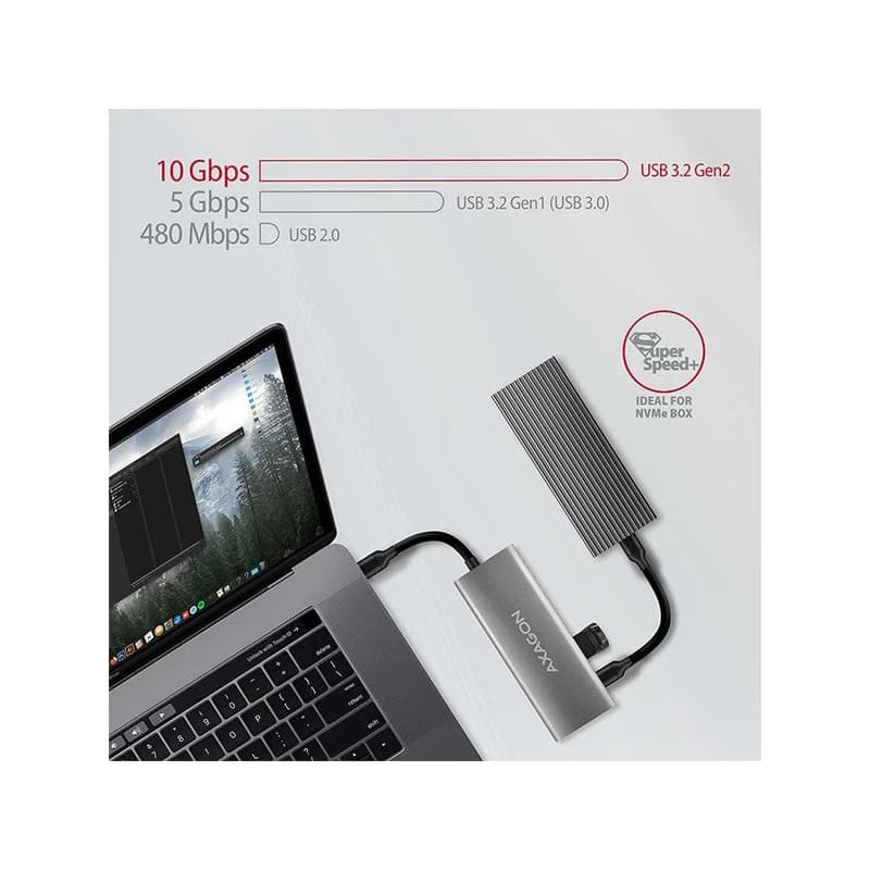 AXAGON HMC-5G2, USB 10Gbps húb, porty 2x USB-A, 2x USB-C, HDMI 4k/60, PD 100W, kábel USB-C 13cm 3