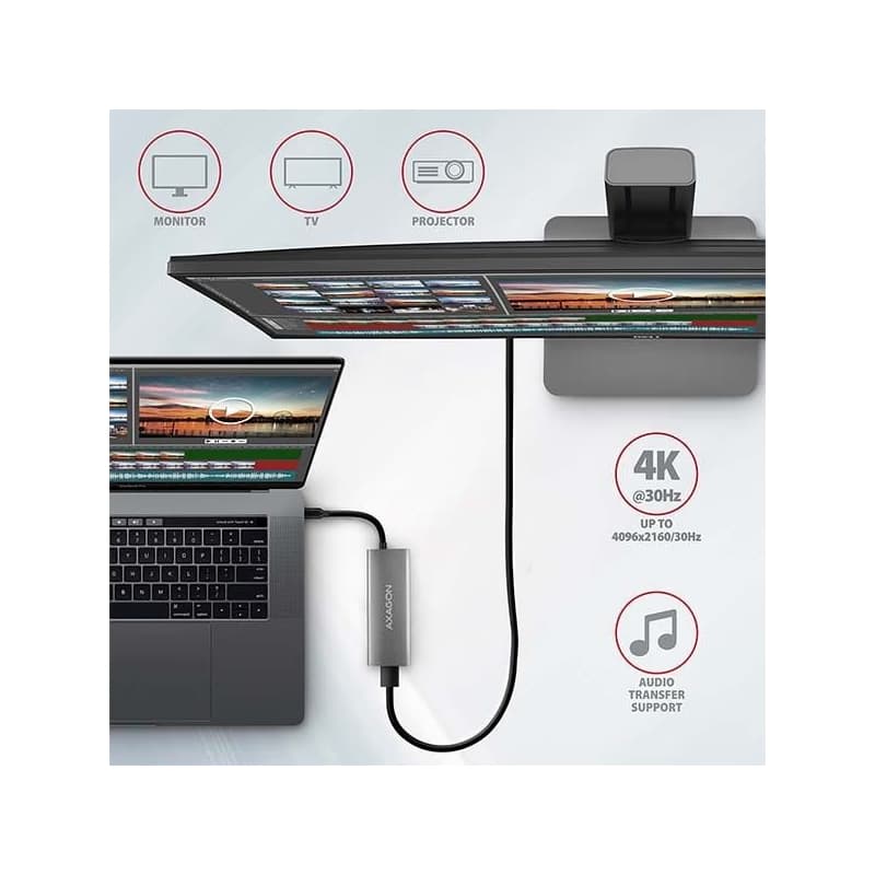AXAGON HMC-5G2, USB 10Gbps húb, porty 2x USB-A, 2x USB-C, HDMI 4k/60, PD 100W, kábel USB-C 13cm 5