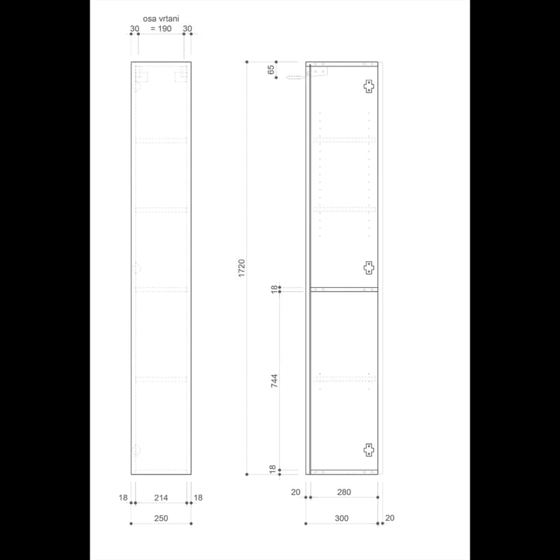 SAPHO - ESPACE skrinka 25x172x32cm, 1x dvierka, ľavá/pravá, biela lesk ESC120-3030 2