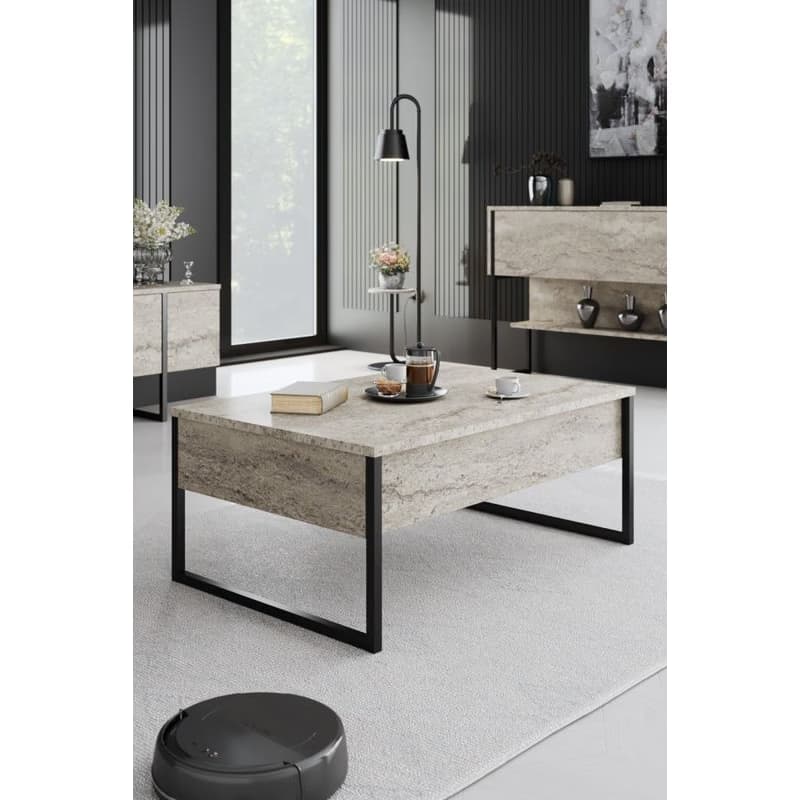 Living Room Furniture Set Luxe Set - Travertine, Black 6
