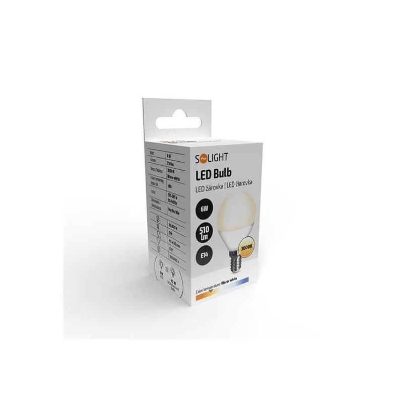 Solight LED žiarovka, miniglobe, 6W, E14, 3000K, 510lm, biele prevedenie 2
