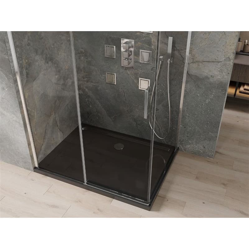 MEXEN/S - Omega sprchovací kút 120x80, transparent, chróm + čierna vanička so sifónom 825-120-080-01-00-4070 4