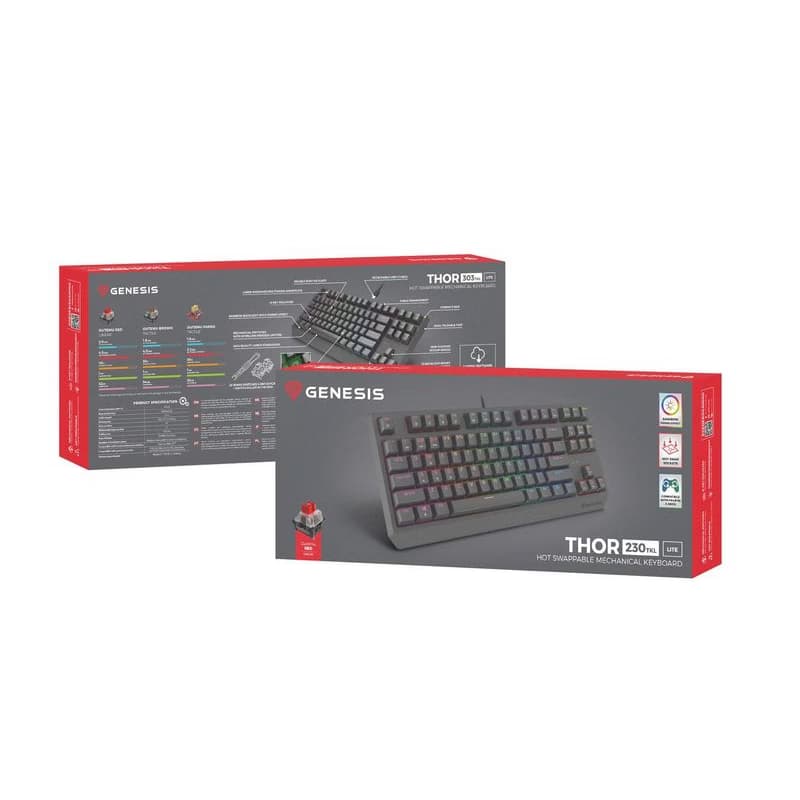 Genesis herná bezdrôtová klávesnica THOR 230 Lite/Drôtová USB/US layout/Čierna 4