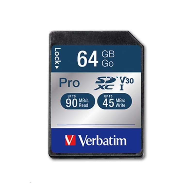 VERBATIM SDXC karta 64GB Pro, U3, V30 (R:90/W:45 MB/s)