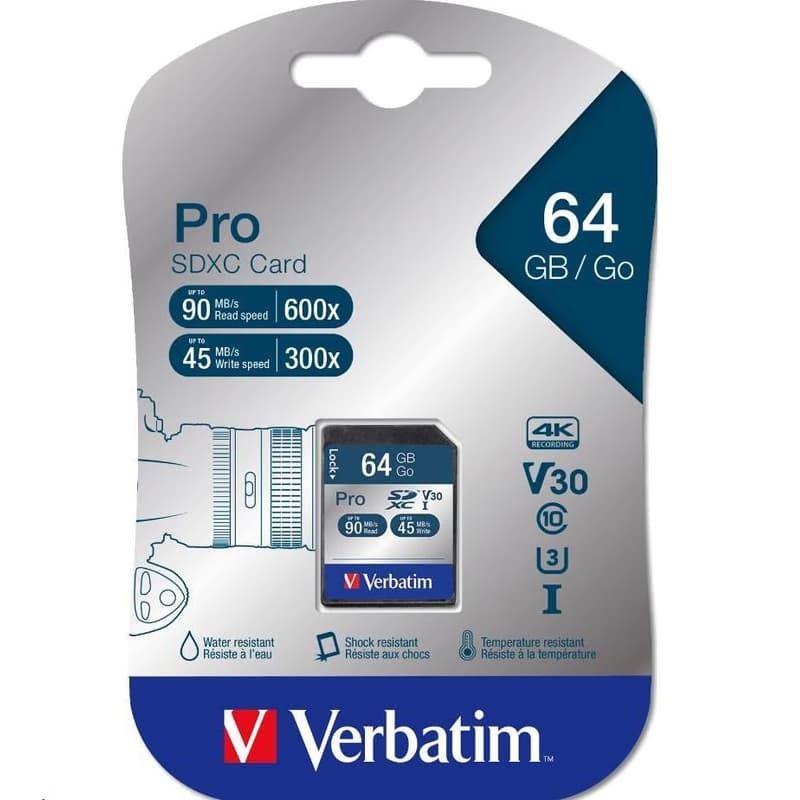 VERBATIM SDXC karta 64GB Pro, U3, V30 (R:90/W:45 MB/s) 2