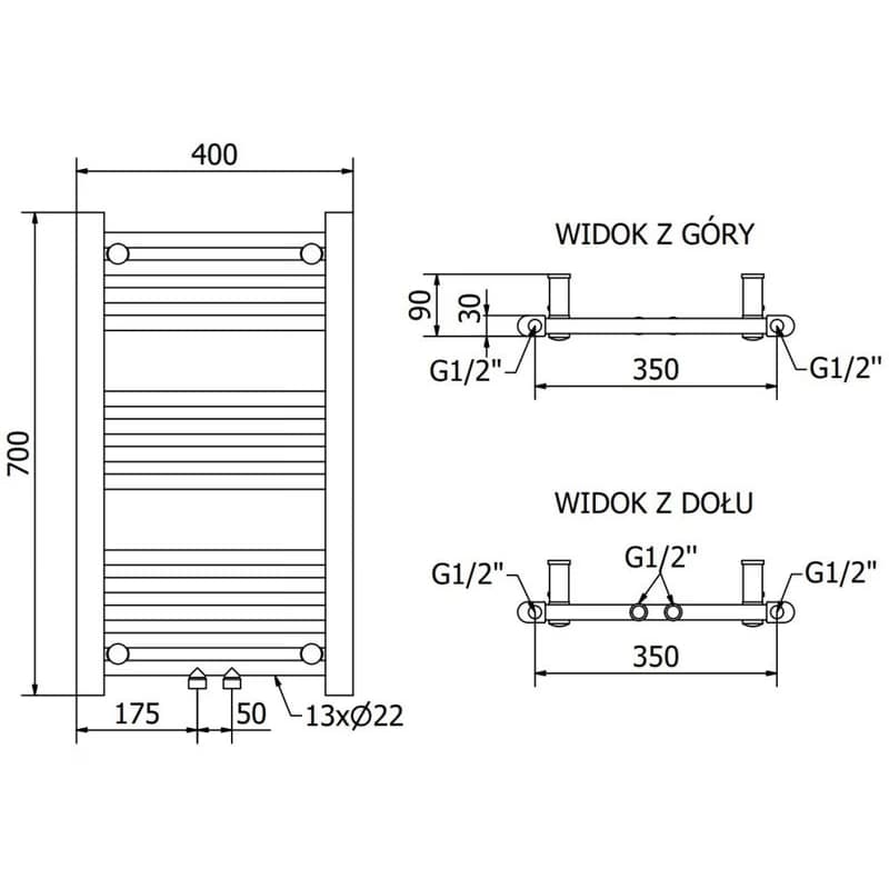 MEXEN/S - Mars radiátor + vykurovacia tyč 700 x 400 mm, 300 W, chróm W110-0700-400-2300-01 6