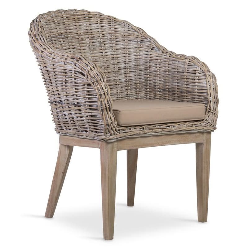 Estila Koloniálne kreslo Rattan v prírodnej farbe z ratanu s nohami z masívneho dreva mindi 88cm 1
