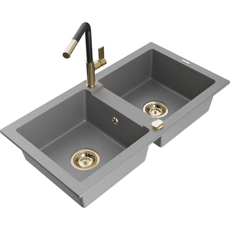 MEXEN/S MEXEN/S - Mario granitový drez 2-bowl vrátane batérie Flora, šedá 6504-71-670401-57-G 1