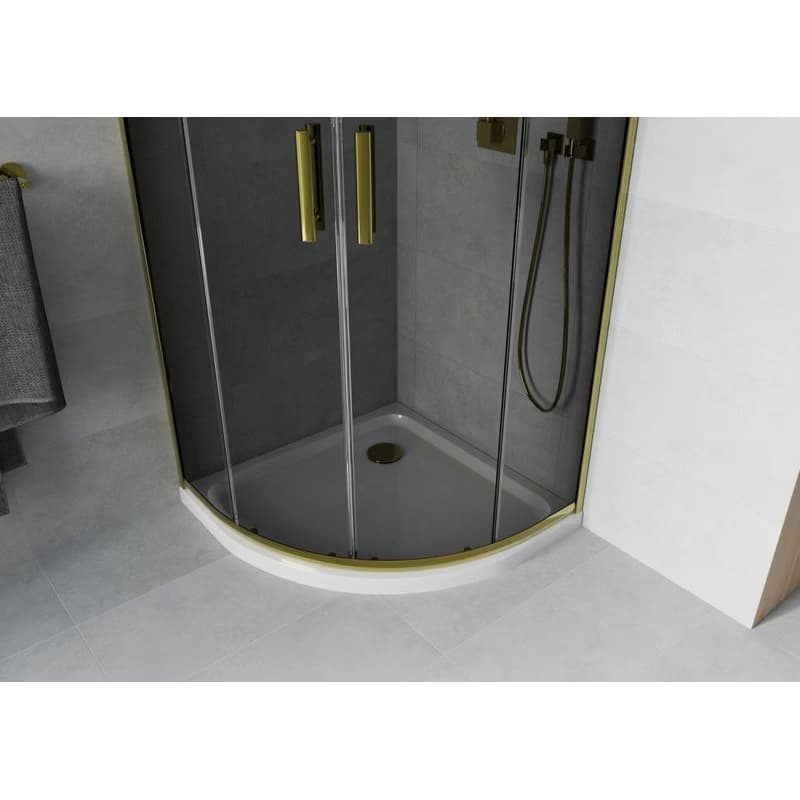 MEXEN/S - Rio sprchovací kút štvrťkruh 80x80, grafit, zlatá + biela vanička so sifónom 863-080-080-50-40-4110G 4