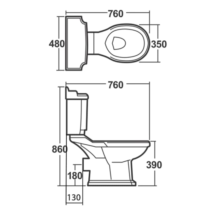 AQUALINE - ANTIK WC kombi misa, 35x72cm, zadný odpad, biela AK107-432 3