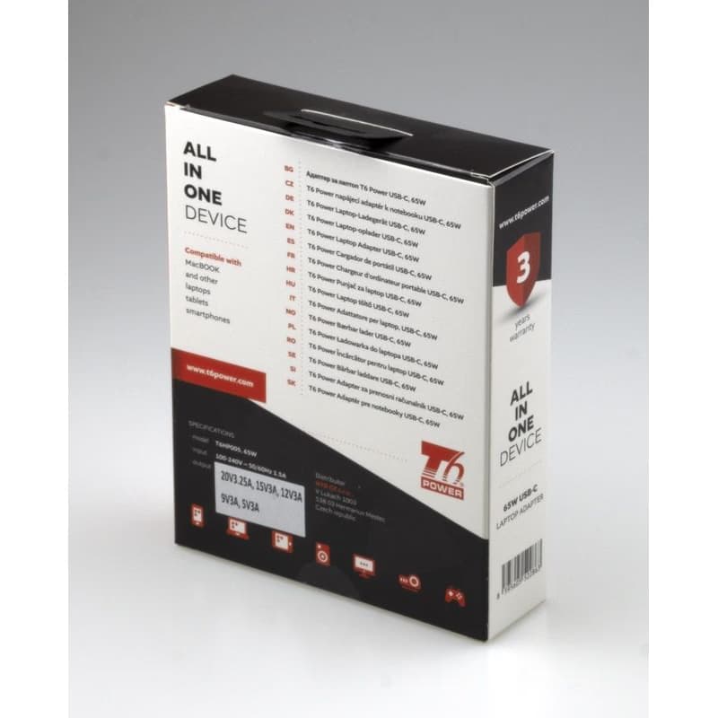 T6 Power univerzálny adaptér k notebooku, 65W, USB-C 6