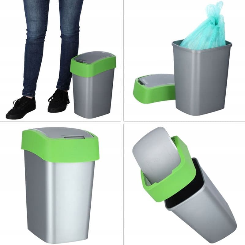 CURVER Odpadkový kôš FLIP BIN 9l | strieborná / zelená 4