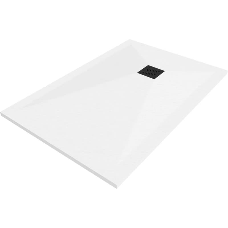 MEXEN/S - Stone+ obdĺžniková sprchová vanička 140 x 100, biela, mriežka čierna 44101014-B