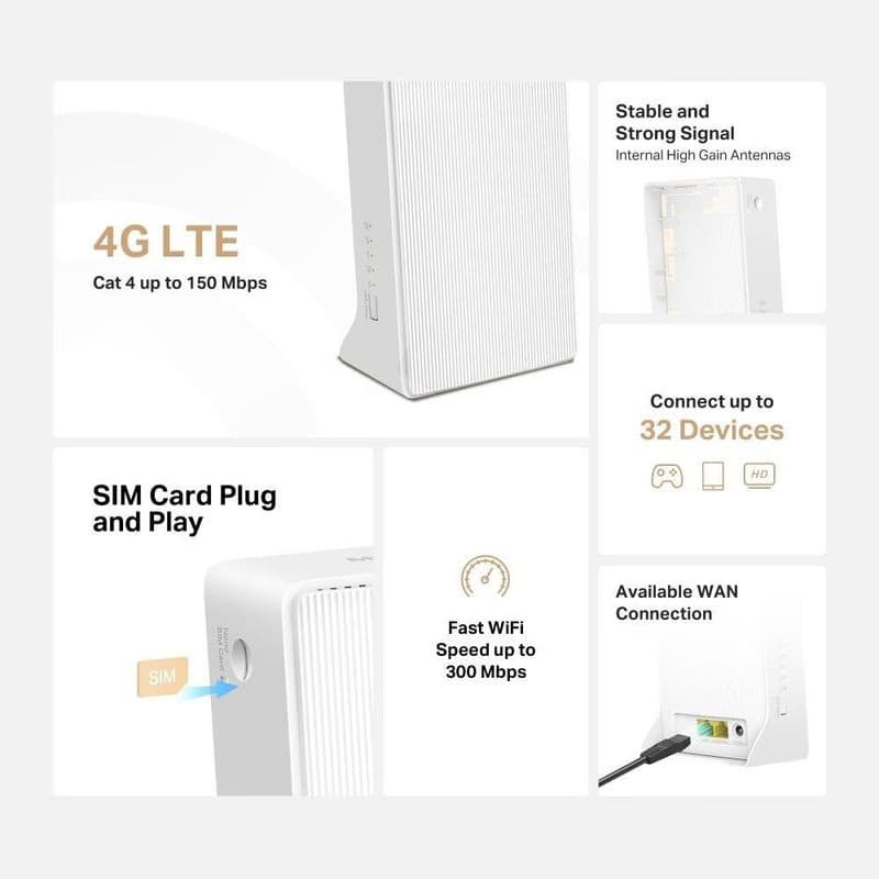 Mercusys MB112-4G WiFi4 router (N300, 4G LTE, 2, 4GHz, 1x100Mbps LAN/WAN, 1x100Mbps LAN, 1xnanoSIM) 3