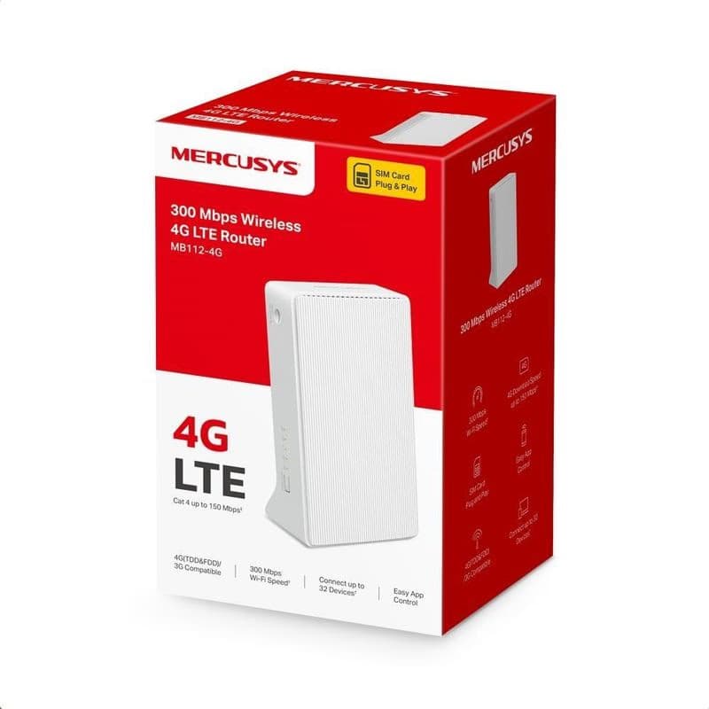 Mercusys MB112-4G WiFi4 router (N300, 4G LTE, 2, 4GHz, 1x100Mbps LAN/WAN, 1x100Mbps LAN, 1xnanoSIM) 4