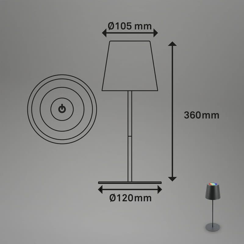 LED dobíjacia stolová lampa 7507015, antracitová RGBW IP44 dotykový stmievač 1