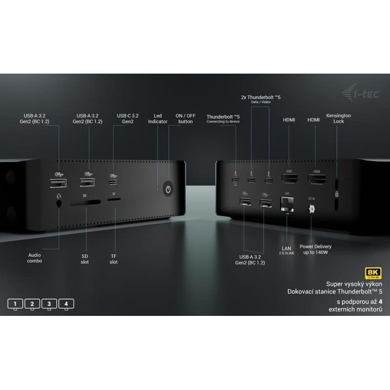 i-tec Thunderbolt 5 Quattro Display Docking Station, Power Delivery 140W 4