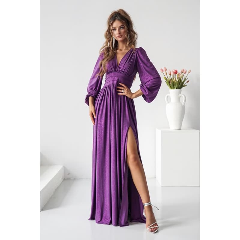Warsaw Dress Fialové trblietavé šaty s dlhými rukávmi Veľkosť: XXXL 1