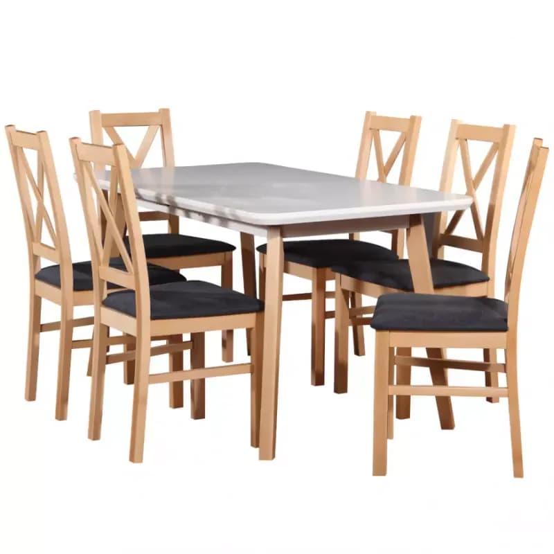 Jedálenská zostava Zefir 1+6 st41 +W113 biely/buk 1