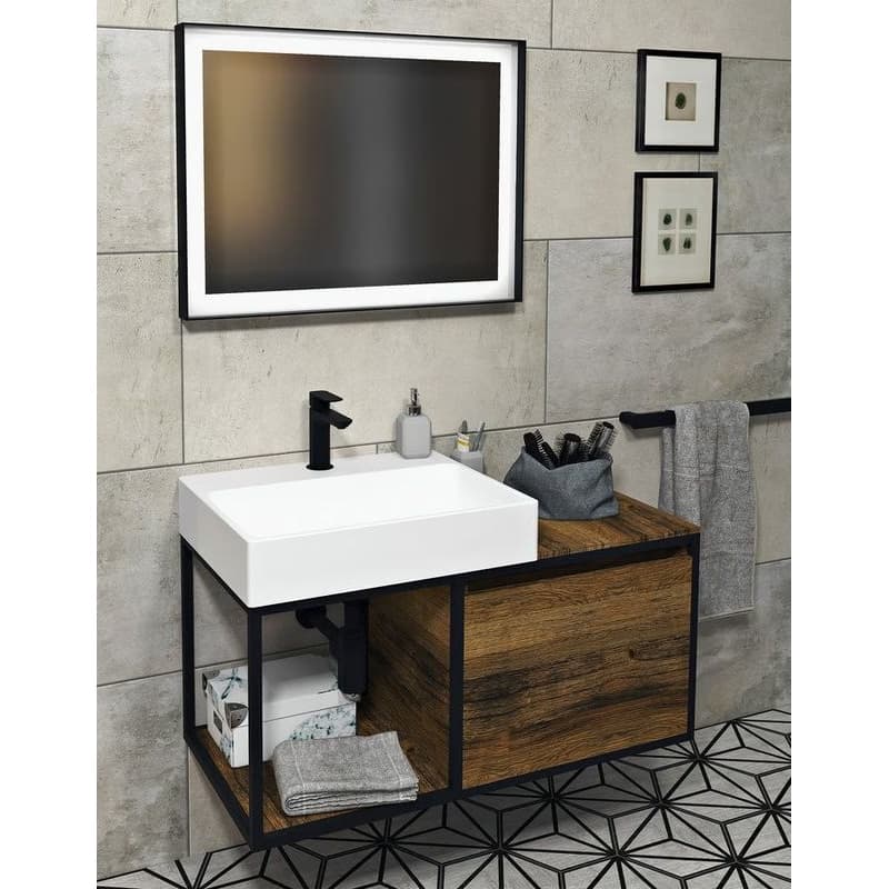 SAPHO - SORT zrkadlo s LED osvetlením 100x70cm, čierna mat ST100 3