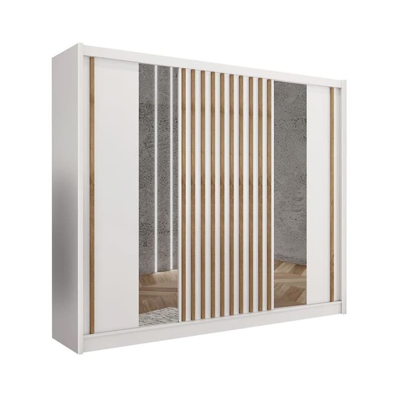 Šatníková skriňa so zrkadlom SANTINO 250x215 cm biela/dub craft LADDER 250 Biały/Lamele Dąb craft 1