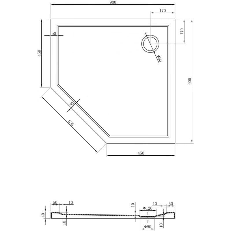 MEXEN - Flow päťboká sprchová vanička slim 90 x 90, čierna mat 46P709090 6