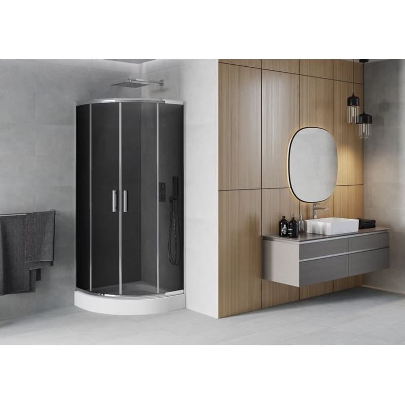 MEXEN/S - Rio štvrťkruhový sprchovací kút 80 x 80, grafit, chróm + vanička Rio 863-080-080-01-40-4710 2