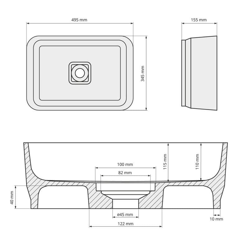 POLYSAN - BANERA SQUARE umývadlo na dosku, liaty mramor, 50x36cm, biela 14596 2