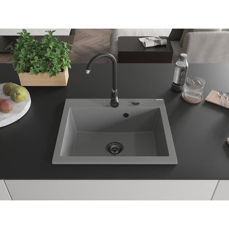 MEXEN/S MEXEN/S - Elix granitový drez 1-miska 600 x 500 mm, sivý, sifón čierna 6525601005-71-B 2