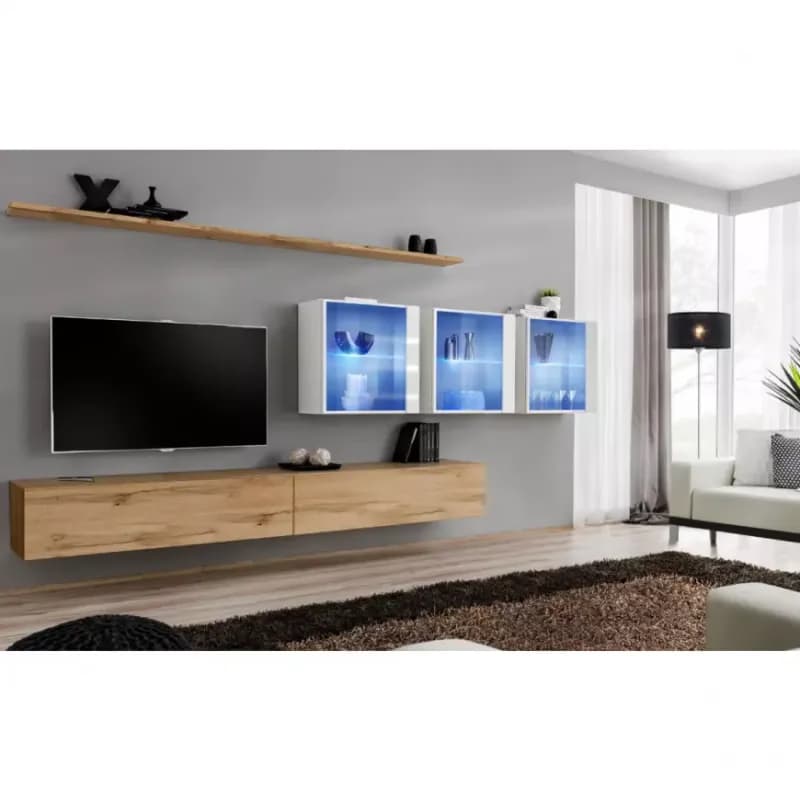 Obývacia stena Switch XVII Sklo +LED  Biely/Wotan 1