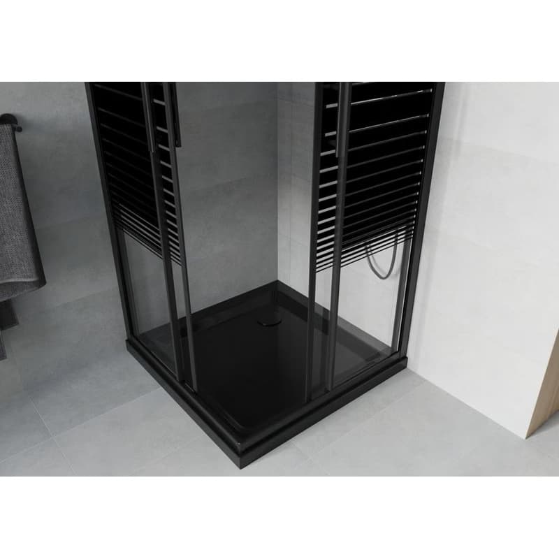 MEXEN/S - Rio sprchovací kút štvorec 80x80, pruhy, čierna + čierna vanička so sifónom 860-080-080-70-20-4070B 4