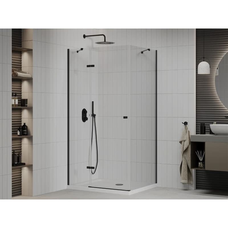 MEXEN/S - Roma sprchovací kút 80x100, transparent, čierna + biela vanička so sifónom 854-080-100-70-00-4010B 2