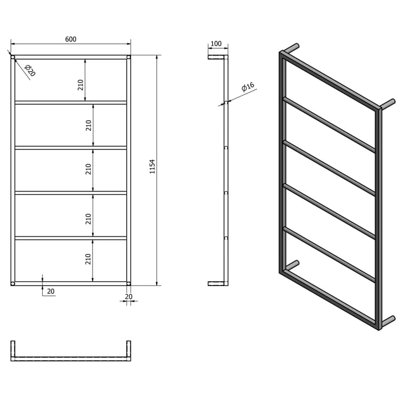 SAPHO - SKA nástenný sušiak uterákov 600x1150x100, biela mat SKA512 5