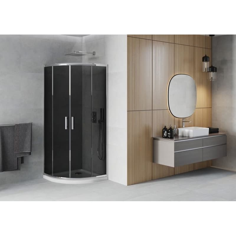 MEXEN/S - Rio štvrťkruhový sprchovací kút 80 x 80, grafit, chróm + vanička so sifónom Flat, biela 863-080-080-01-40-4110 2