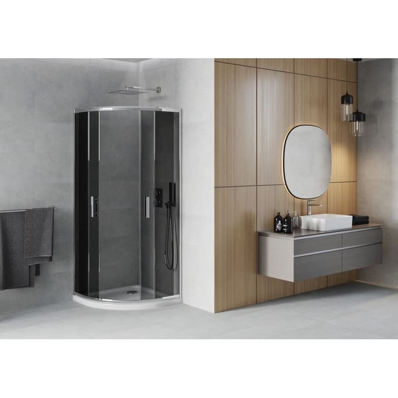 MEXEN/S - Rio štvrťkruhový sprchovací kút 80 x 80, grafit, chróm + vanička so sifónom Flat, biela 863-080-080-01-40-4110 3