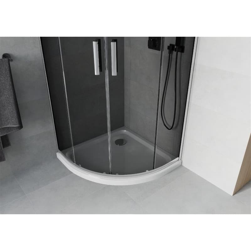 MEXEN/S - Rio štvrťkruhový sprchovací kút 80 x 80, grafit, chróm + vanička so sifónom Flat, biela 863-080-080-01-40-4110 4