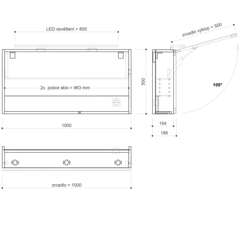 SAPHO - CLOE galérka s LED osvetlením, 100x50x18cm, biela CE100-0030 2