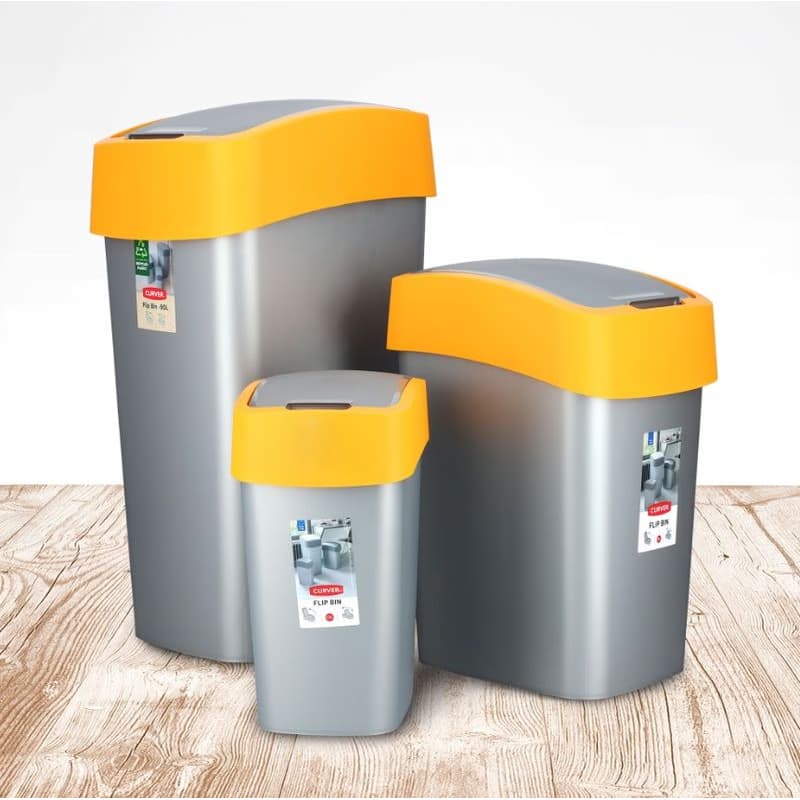 CURVER Odpadkový kôš FLIP BIN 45l | strieborná / žltá 3