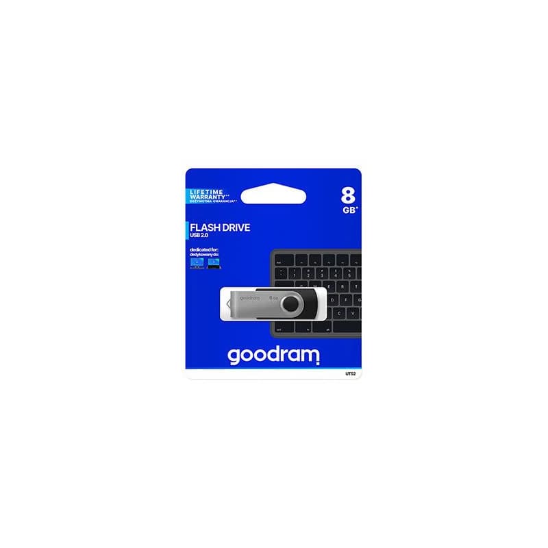 Goodram USB flash disk, USB 2.0, 8GB, UTS2, čierny, UTS2-0080K0R11, USB A, s otočnou krytkou