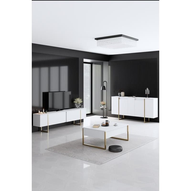 Living Room Furniture Set Luxe - White, Gold