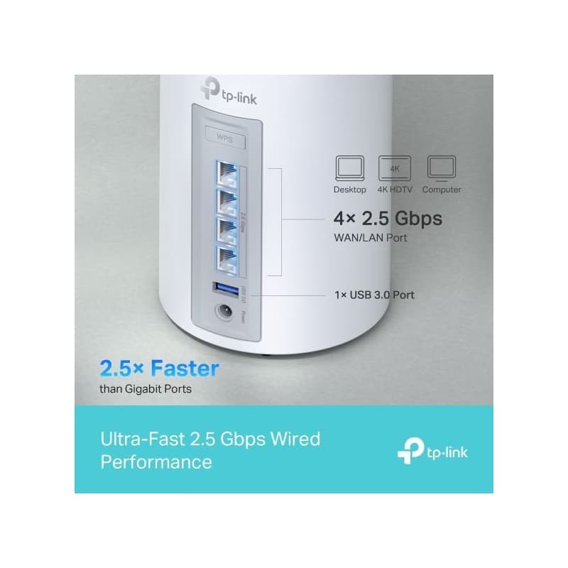 TP-Link Deco BE65(2-pack) BE9300 Trojpásmový systém Mesh WiFi 7 pre celú domácnosť, 4x 2.5GLAN, USB, 2,4/5/6GHz, HomeShield 6