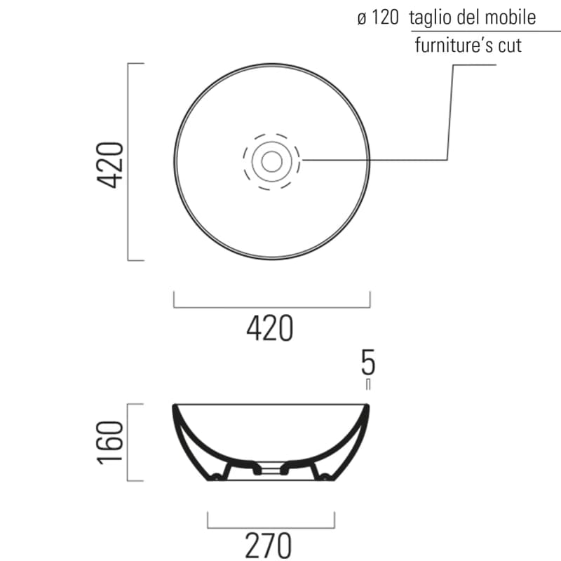 GSI - PURA keramické umývadlo na dosku, Ø 42cm, biela mat 885109 2