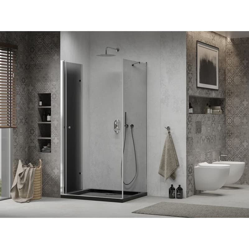 MEXEN/S - Lima sprchovací kút 100x80, grafit, chróm + čierna vanička so sifónom 856-100-080-01-40-4070 4