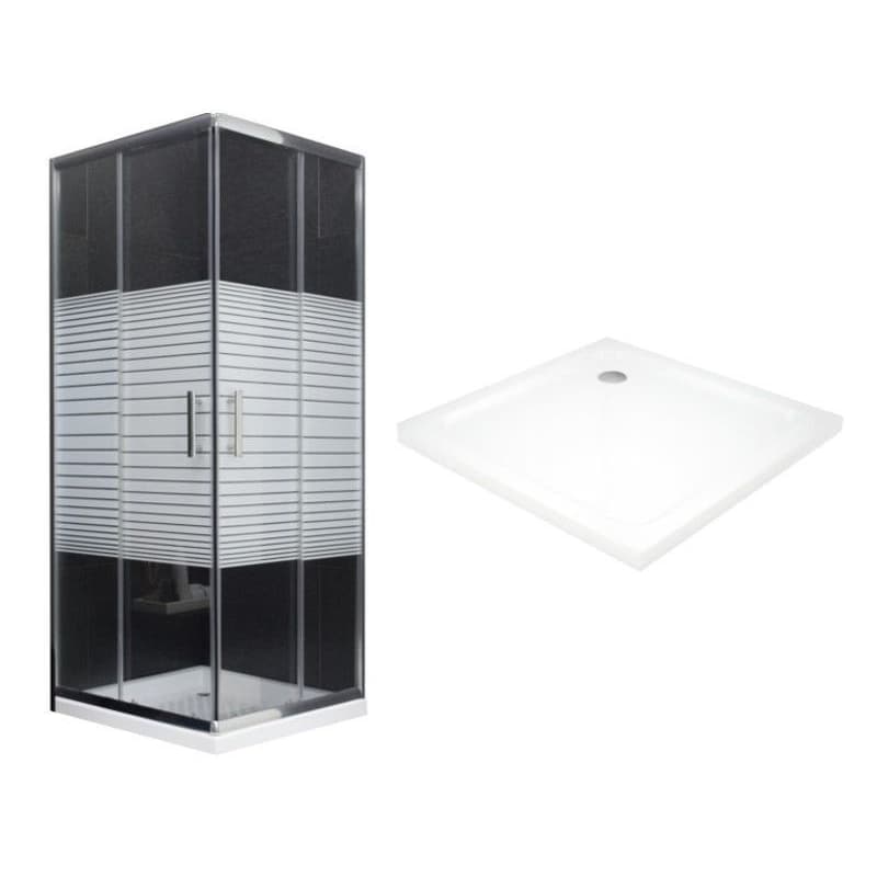 MEXEN/S - Rio Sprchovací kút štvorcový 70x70, transparent / dekor, chróm + vanička so sifónom 860-070-070-01-20-4010 1