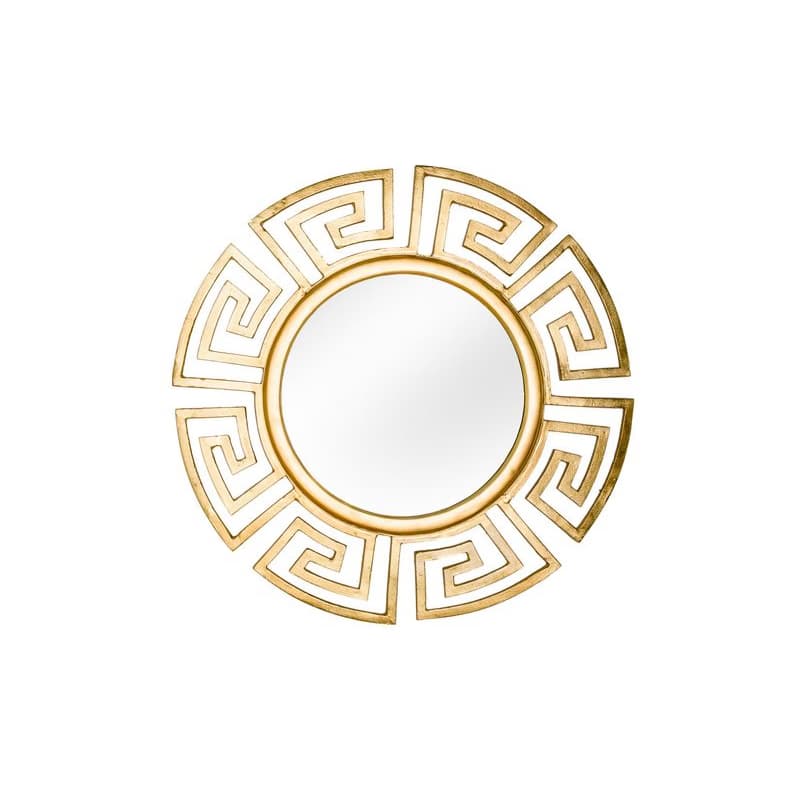 Estila Art deco okrúhle nástenné zrkadlo Euphoria so zlatým kovovým rámom s geometrickým vzorom a hladkým lesklým povrchom 85 cm 1